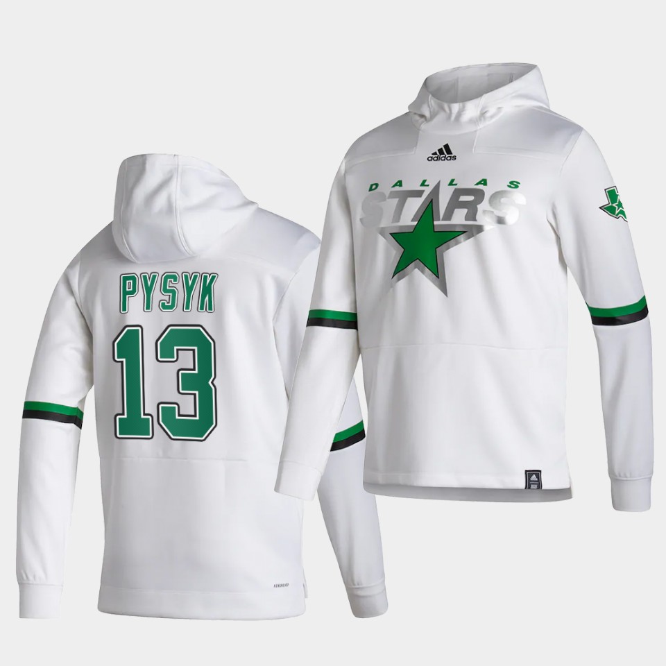 Men Dallas Stars #13 Pysyk White NHL 2021 Adidas Pullover Hoodie Jersey